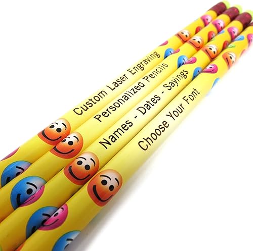 Miniatura 5 de Lápices de madera grabados personalizados, juego de 12-2HB, grafito, personalizados, gran regalo (centro de sonrisa amarilla grabado)