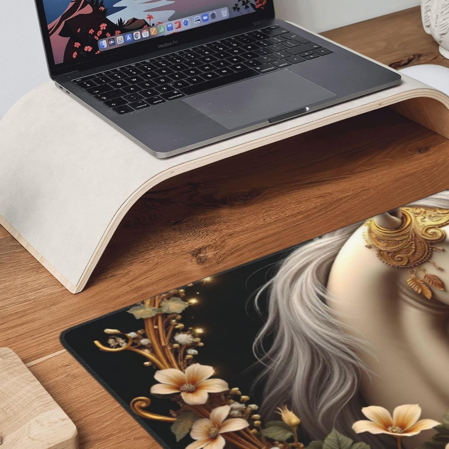 Large Gaming Mouse Pad, Elegant Beige Horse Print Desk Keyboard Pad, Non-Slip Desk Mat for Desktop Keyboard and Mouse, Mousepad for Office Home Accessories 16x35.5