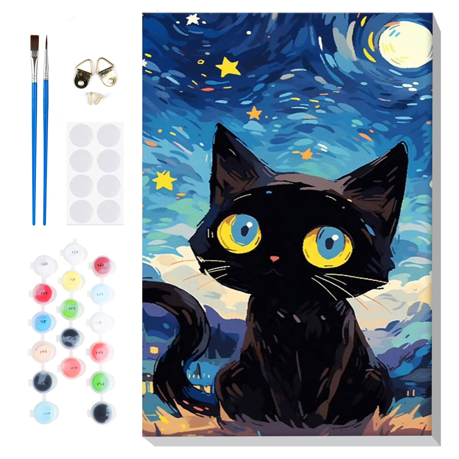 Starry Night Cat Paint by Numbers Kit for Adults Kids, Adults' Paint by Number Kits on Canvas Framed, Color by Numbers for Adults, Arts Crafts Kits for Girls Ages 8-12 Adults, 8x12in, MT2342