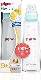 Pigeon Premium Glass Baby Feeding Bottle | Japan's No.1 Brand | with Added Anti-Colic Nipple | 9+ Month Babies | BPS Free | BPA Free | Blue Colour | 240 ml-picture-20
