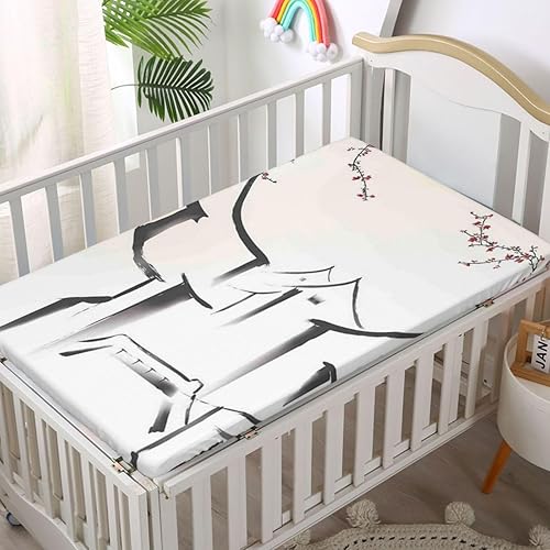Miniatura 2 de Sábanas bajeras ajustables con temática asiática, sábanas portátiles para cuna para niños pequeños, sábana bajera para colchón de cuna o sábana para