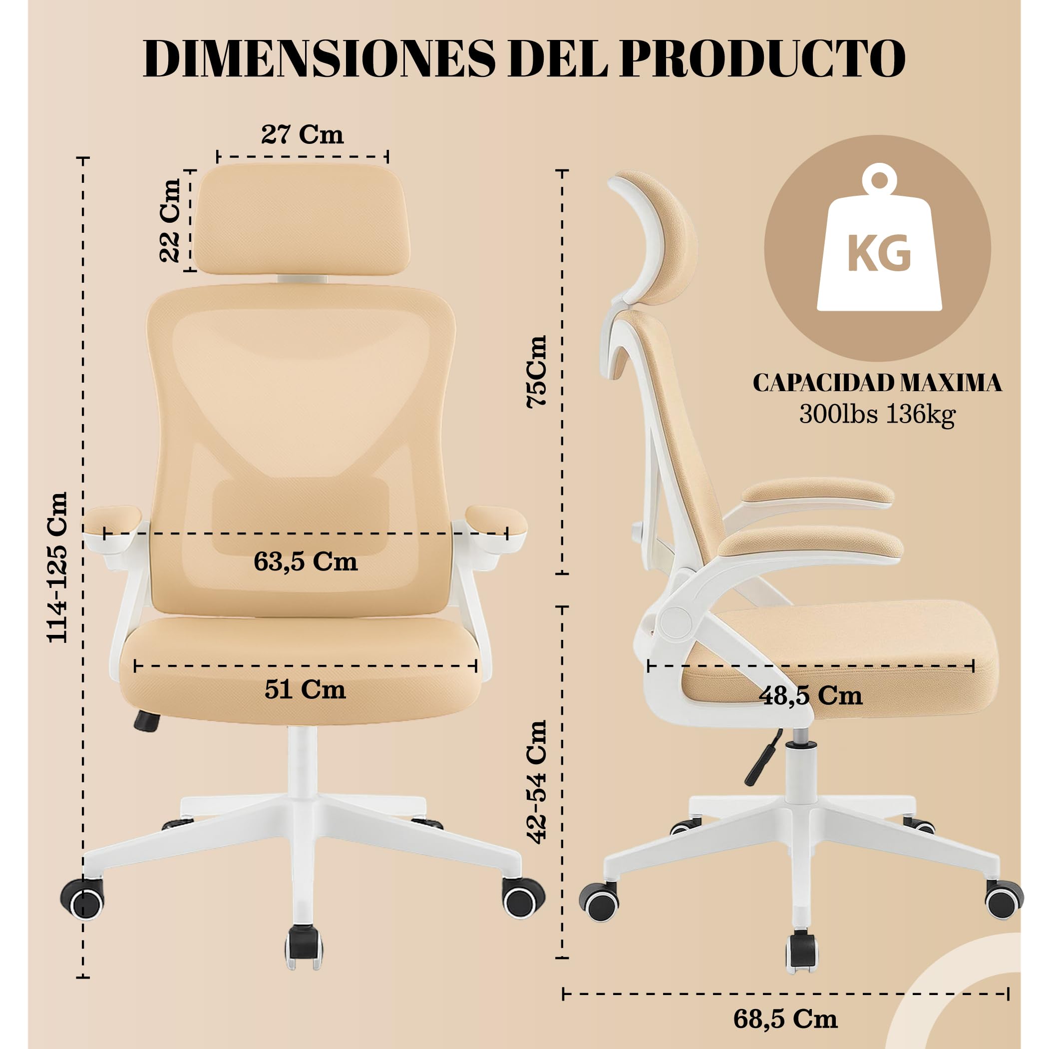 EveryKip Original® Silla Escritorio Ergonomica Ajustable con Apoyo Lumbar|Astronaut Galaxy Projector Star Red para Gatos 8x3 Papel Freidora Aire 200 Piezas Torno Uñas (Beigee)
