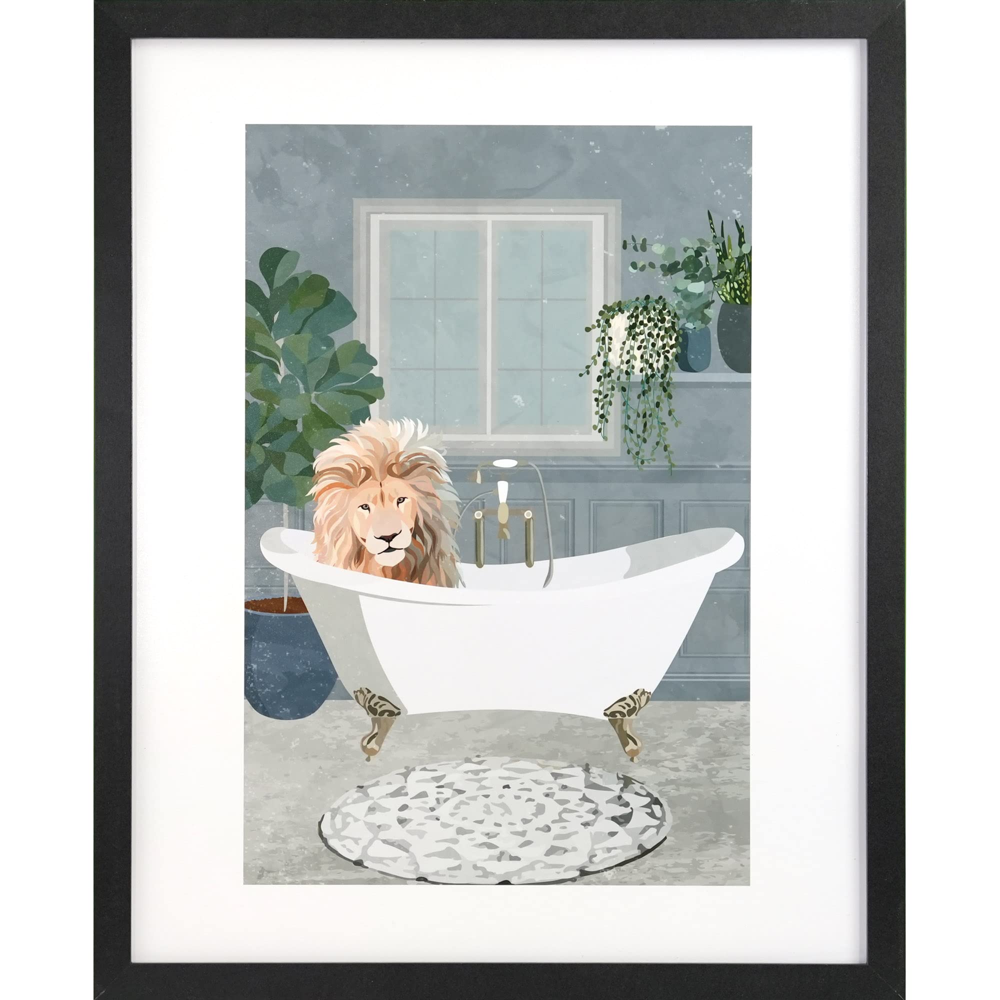 Tirage encadré Lion takes a bath Sarah Man tableau décoration moderne
