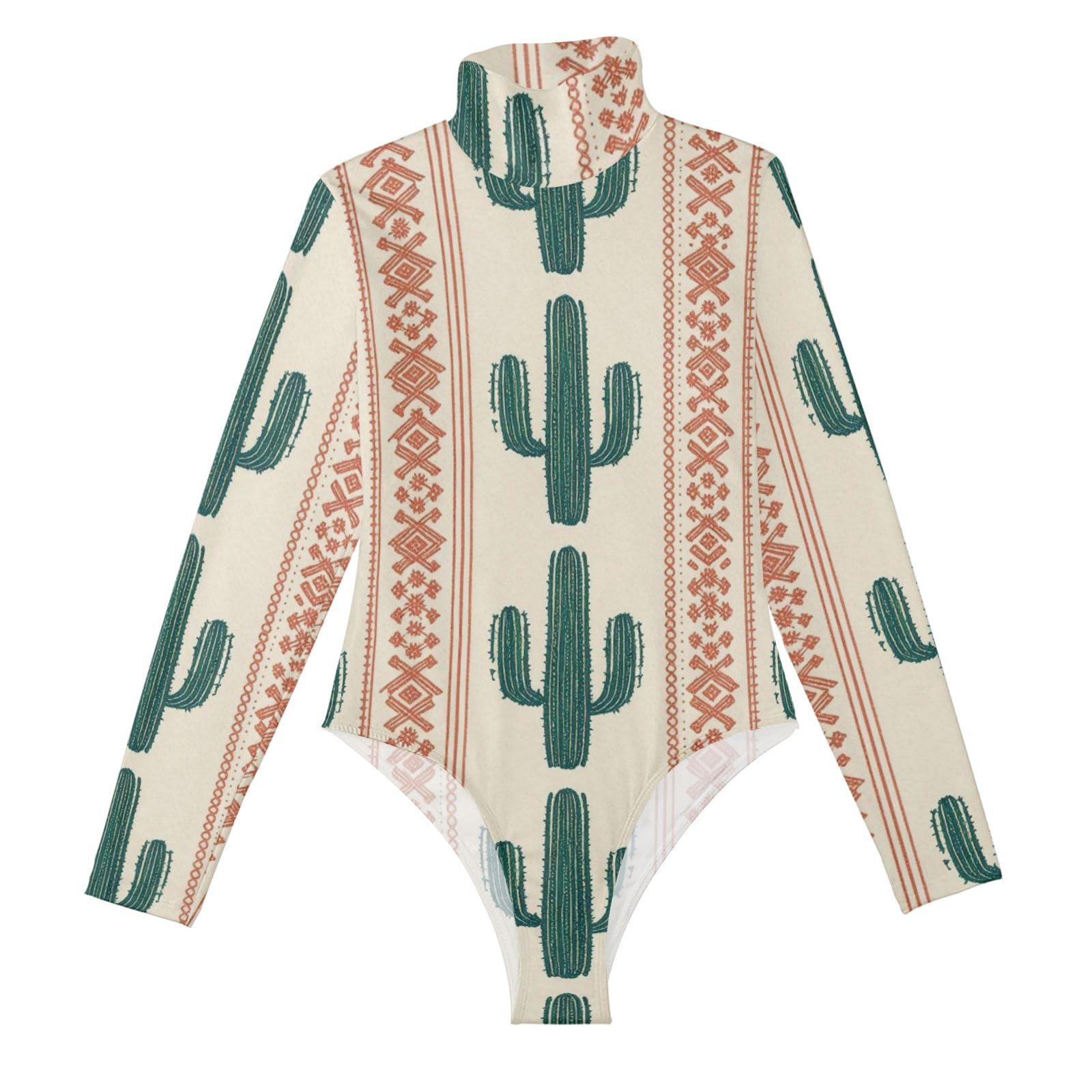 Body de manga larga para mujer GuoChe con estampado de cactus saguaro y estilo sudoeste tribal 8