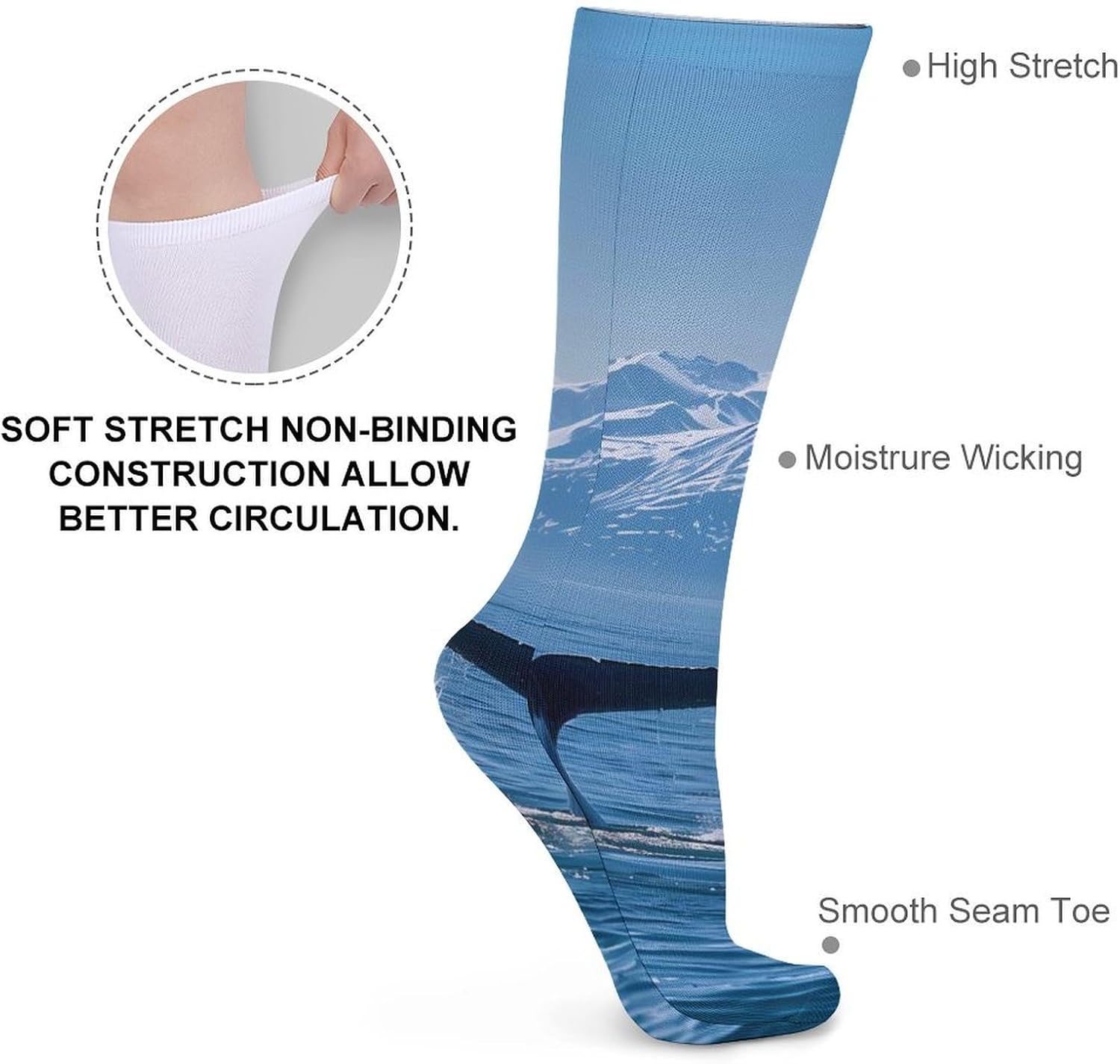 U.s.a-Alaska Whale Tail in Mountaines Knee High Socks Casual Long Stockings Over Calf Sock Tube for Women Men