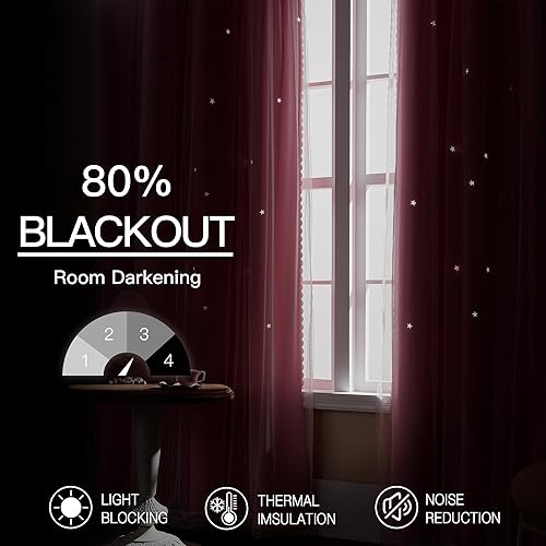 Miniatura 254 de XiDi - Cortinas rosas y grises para dormitorio de niñas, calcomanías de pared de unicornio, cortina verde, oscurecimiento de habitación, opaca, 63