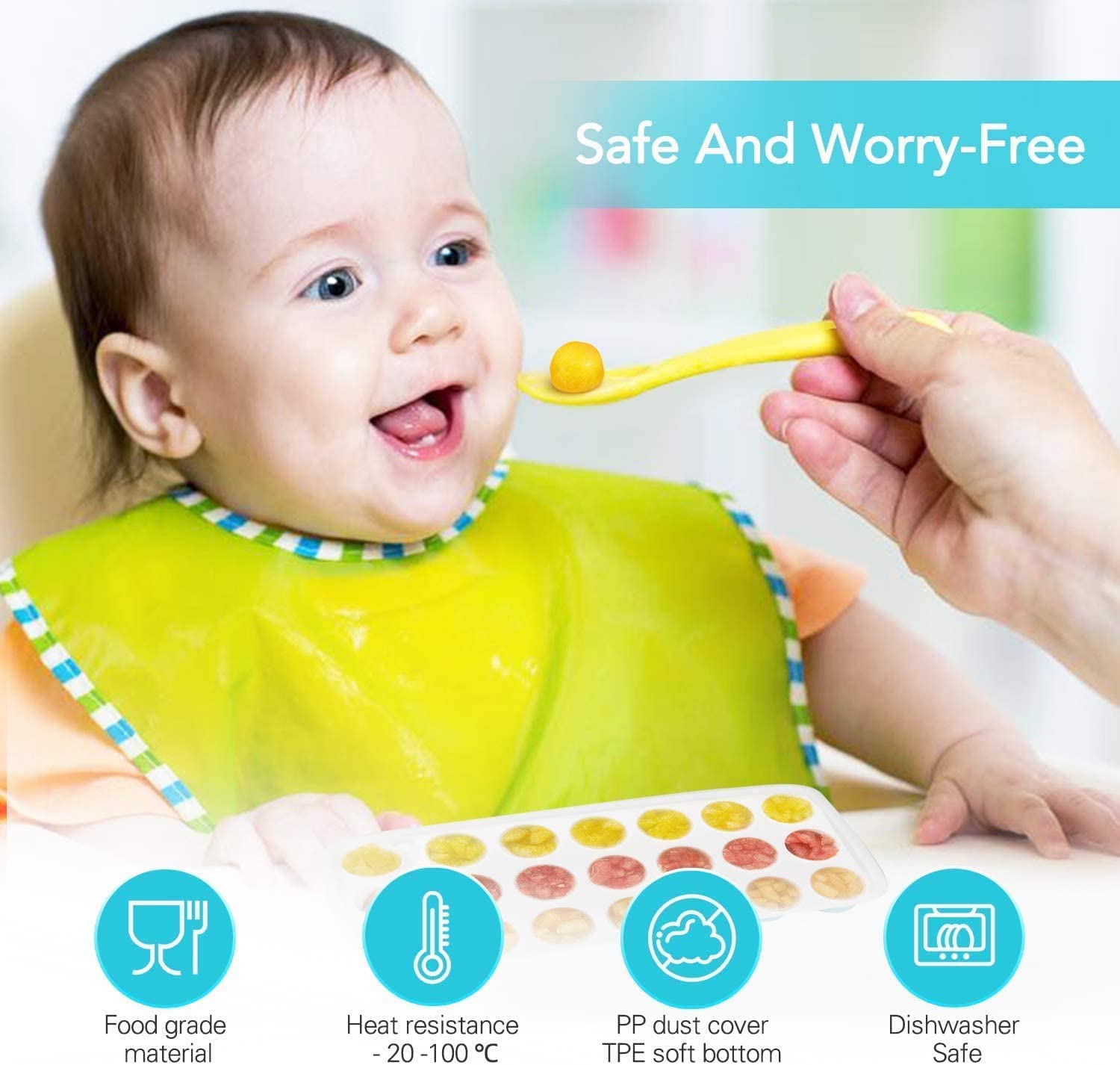 Vn care 2 pcs 21 Cavity Pop Up Ice Cube Trays for Freezer with Lid with Easy Release Flexible Silicone Bottom, Stackable, 100% BPA Free, Food Grade for Freezer, Cocktail (2 pcs), Blue & Green 8 71G8bLKoLIL. SL1500