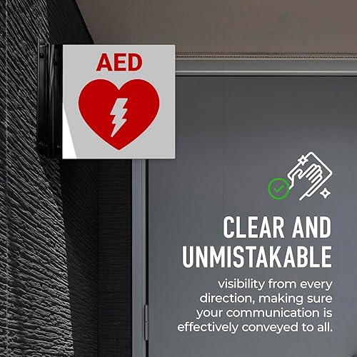 Miniatura 10 de AED - Señal de proyección de desfibrilador externo automatizado, doble cara, 6 x 6 pulgadas, ACM, con accesorio de níquel cepillado, fabricado en