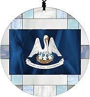 Vista 55 de New Hampshire Christmas Ornament - Faux Stained Glass Design Effect Featuring State Flag - 2026 Hanging Acrylic Disc Decoration for Tree - Unique
