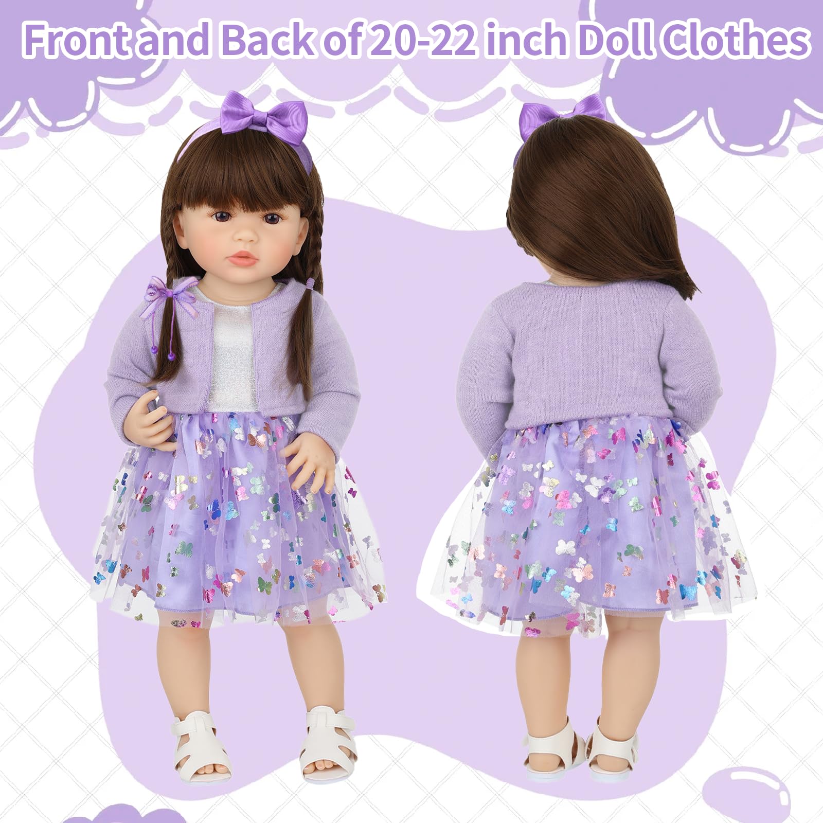4 Pcs Sweet Baby Doll Clothes, 20-22inch Purple Baby Doll Clothes - Image 3