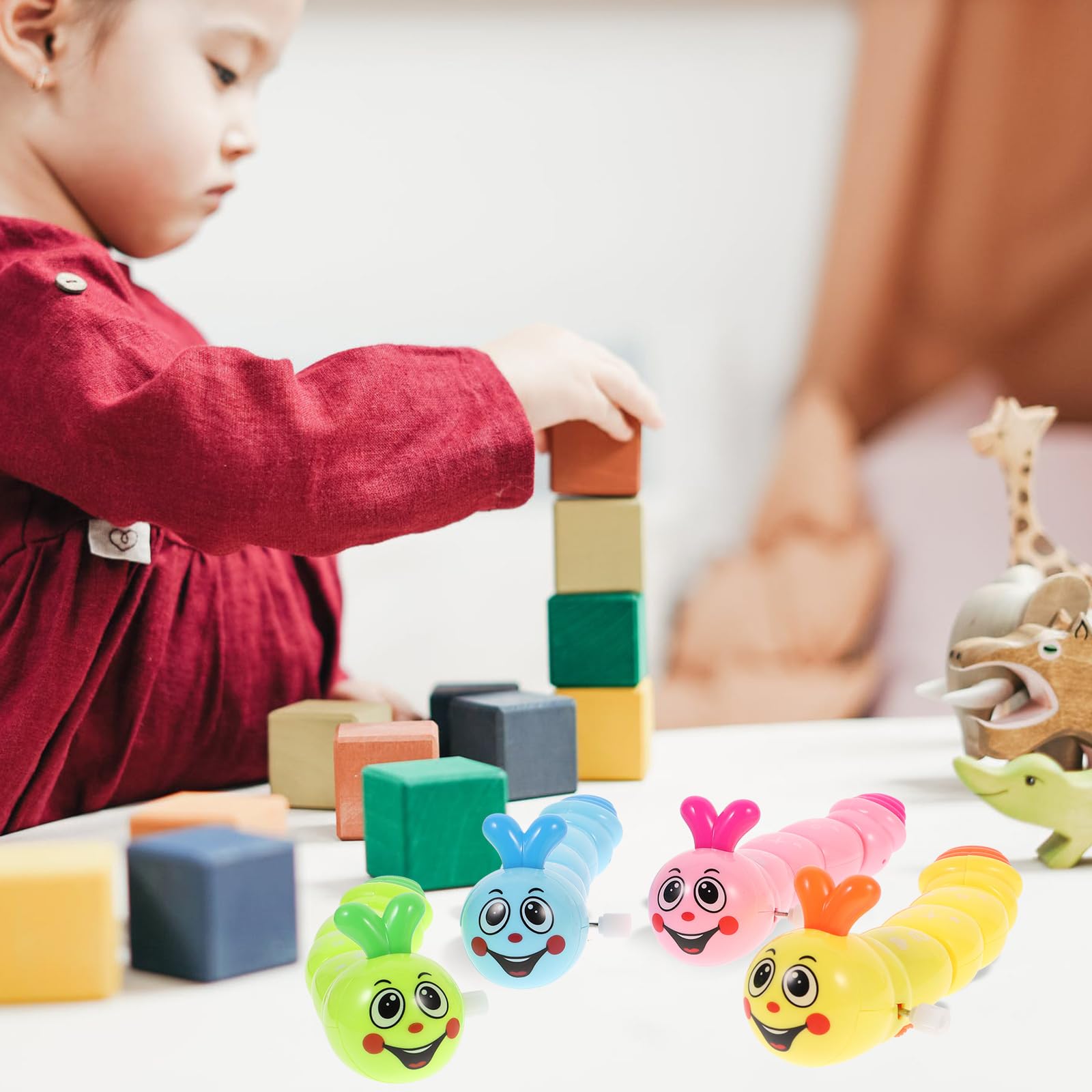 jojofuny 4 Pz Bruco Meccanico Wind up Giocattoli Bambino Bambini Carica i Giocattoli Bruco Giocattolo Pulcino di Pasqua Gli Animali a Orologeria Giocattolo Strisciante Bruco a Molla Puzzle