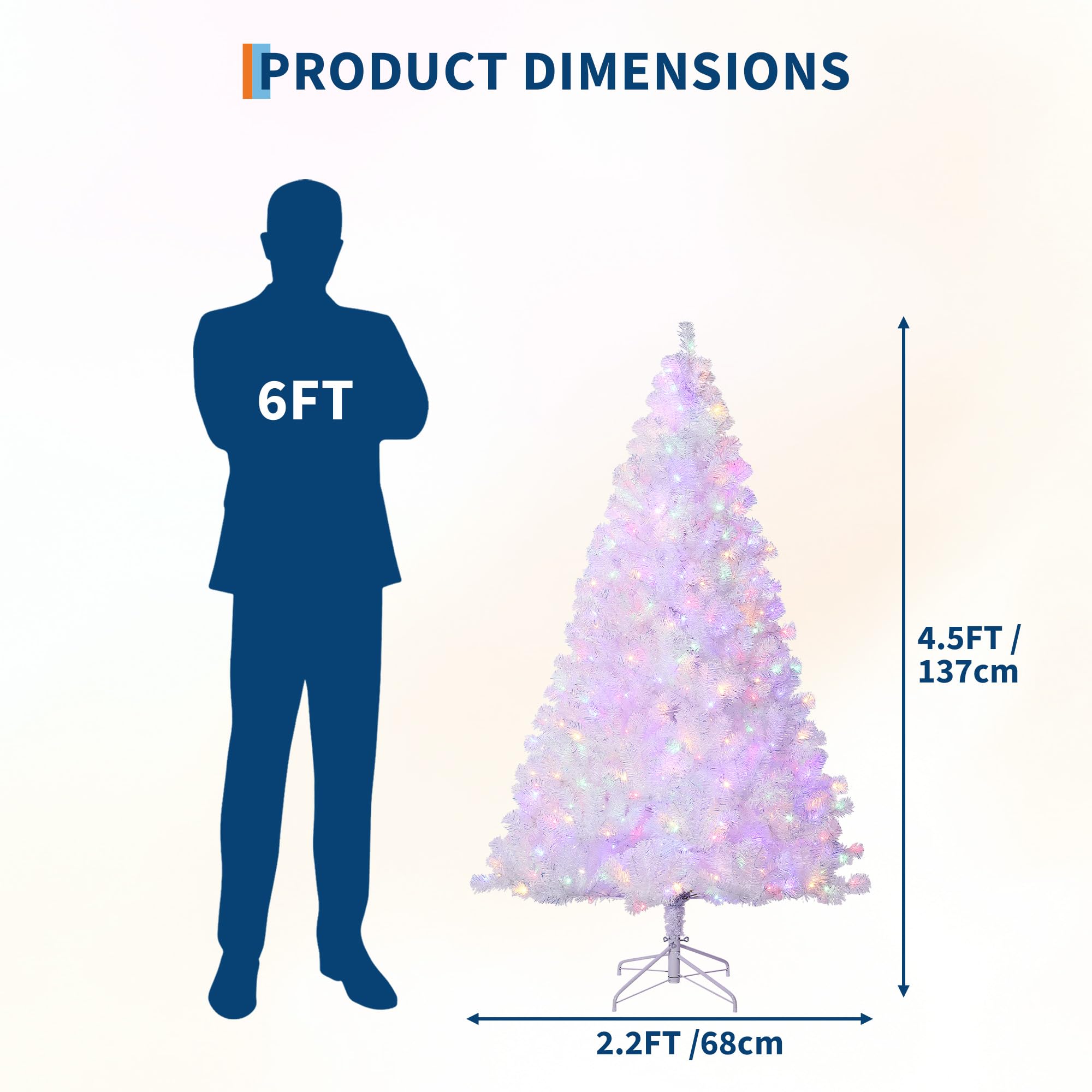 GarveeHome Sapin de Noël artificiel pré-éclairé de 1,4 m avec lumières LED blanches chaudes et support en métal, décoration de Noël artificielle pour la maison, le bureau, les fêtes