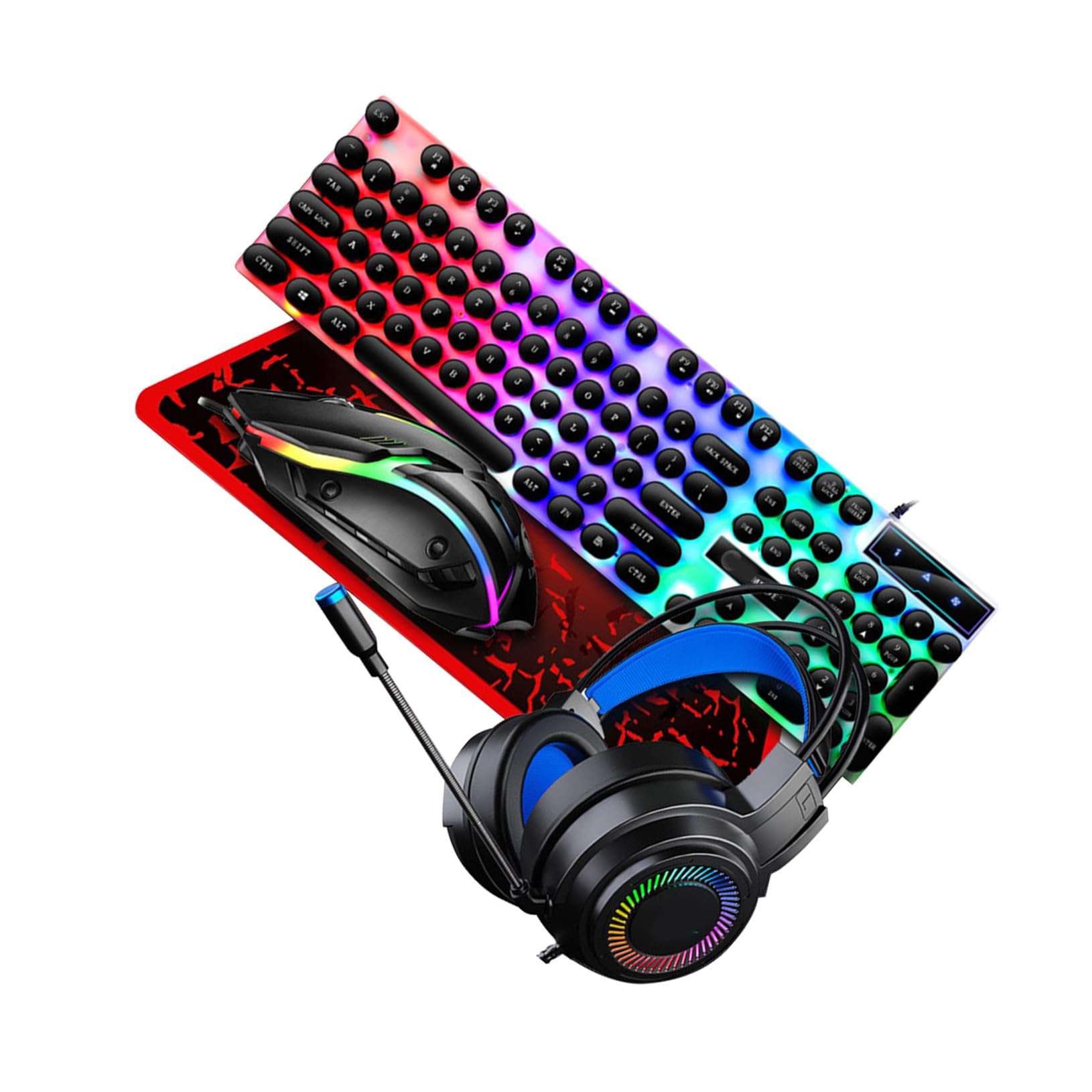 DOITOOL Conjunto De Teclado y Ratón Retroiluminación para Jugadores Incluye Auriculares y Alfombrilla para Ratón para Gaming y Trabajo Casa