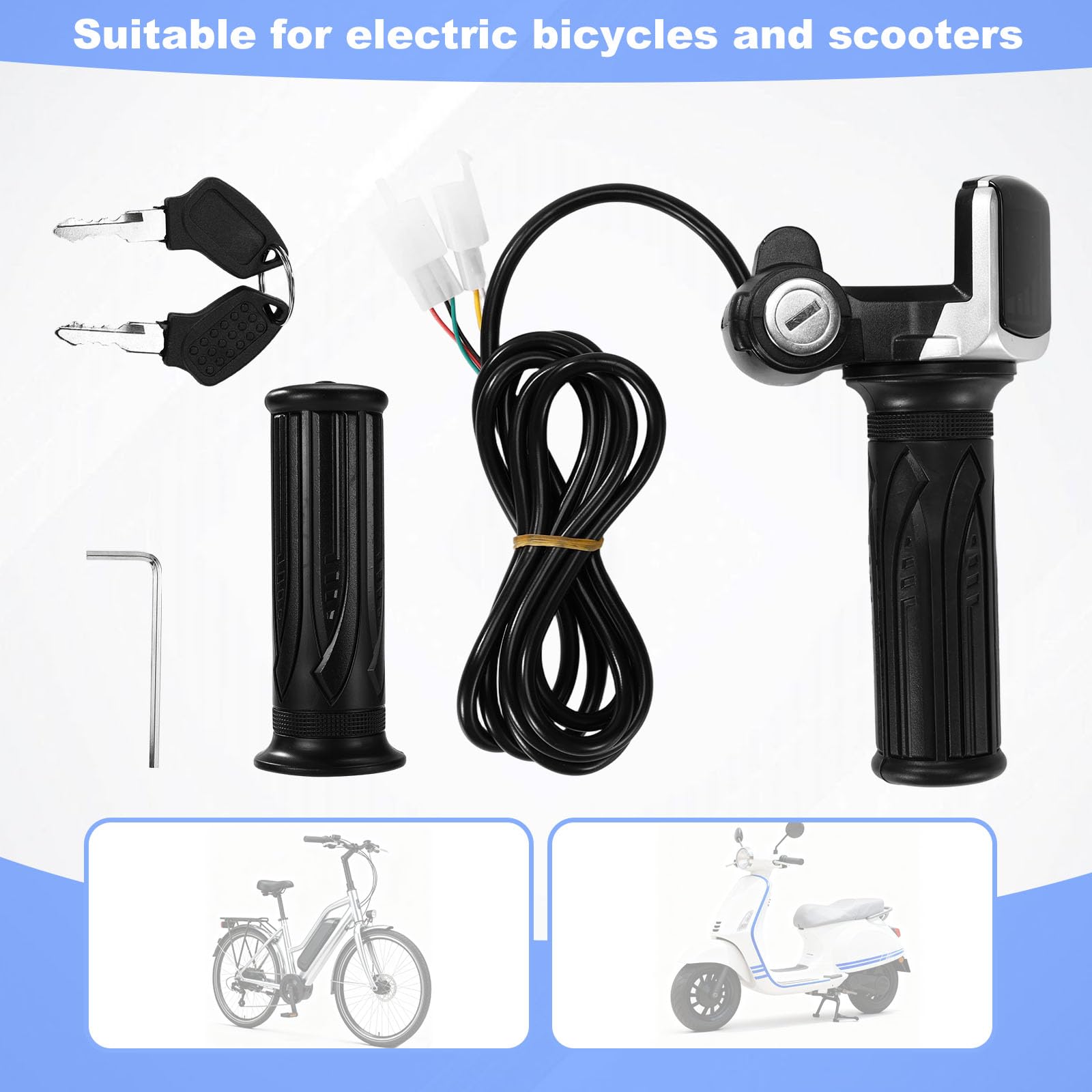 5pz Set di Manopole Acceleratore Bici Elettrica per Ridstar Q20, Impugnatura Acceleratore a Rotazione Completa per Bici Elettrica con 2 Chiavi e 1 Chiave Inglese(Nero)