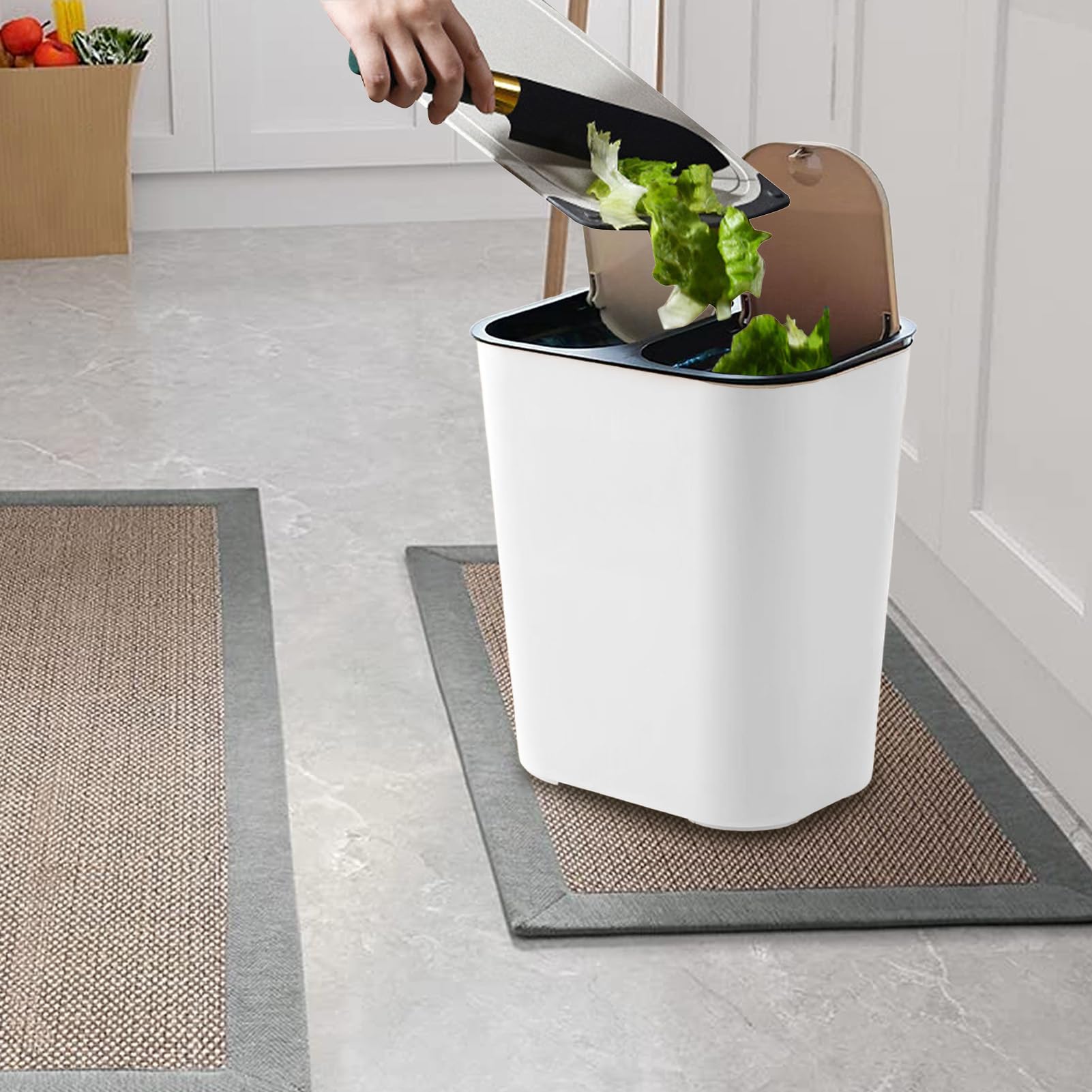 Cestino Doppio - Cestino Per Rifiuti Con Riciclo Combinato,Secchio Rifiuti 18L Coperchi a Pressione per Cucina Bagno Esterno Giardino Lavanderia Sala Pranzo