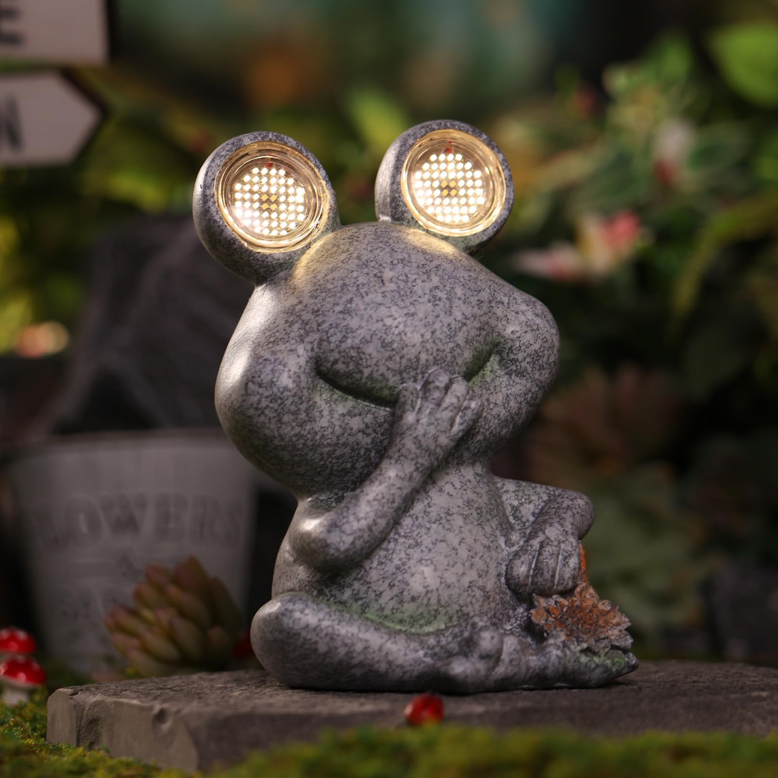 Estatua de rana de jardín para decoración al aire libre, decoración de patio, luz solar, figura divertida para jardín y patio (rana)