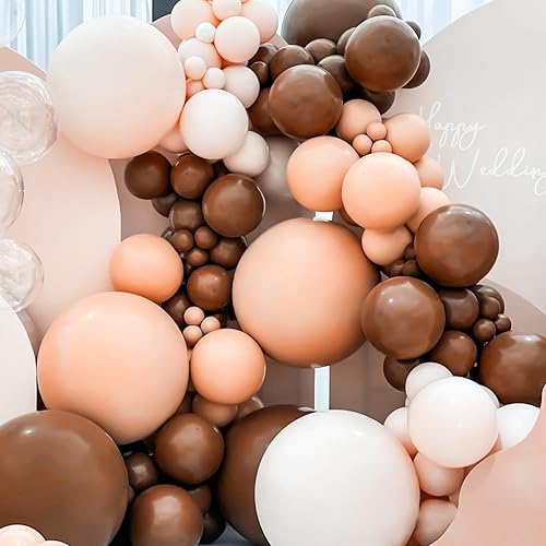 Miniatura 3 de JOYYPOP Juego de 130 guirnaldas de globos marrones de diferentes tamaños, 5, 10, 12, 18 pulgadas, globos marrones para baby shower, Acción de