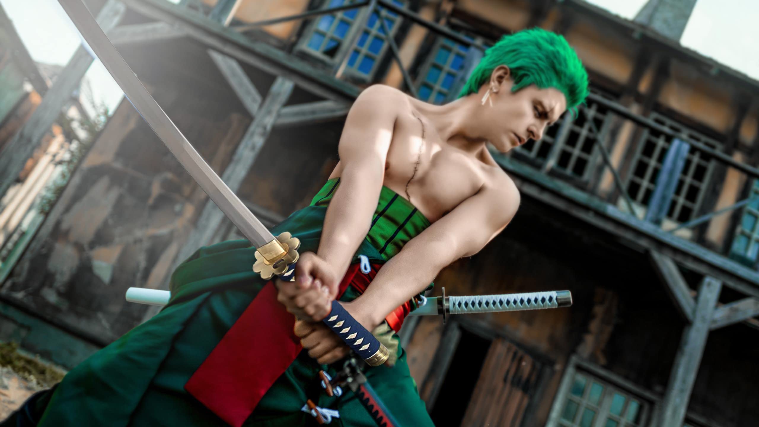 Swords and more One Piece - Roronoa Zoro Katana - gefaltet - Set, Shusui Schwert, Samurai Schwerter scharf echt, handgeschmiedeter Edelstahl mit Scheide, Schwertpflegeset für Zoro Cosplay One Piece