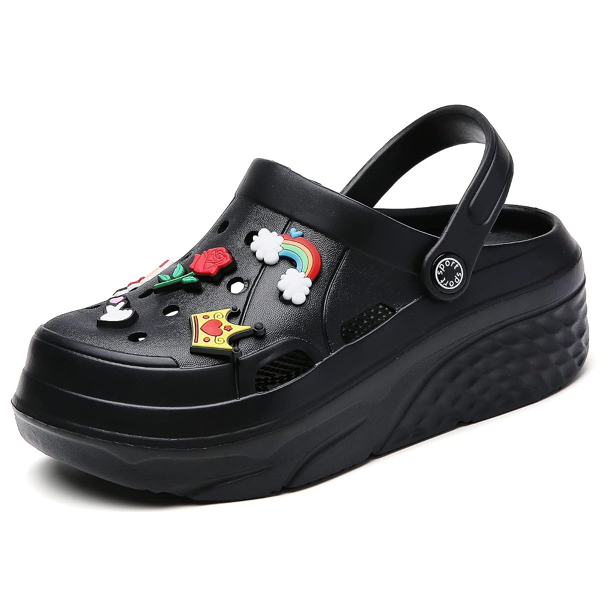 ELIOGN Damskie chodaki Gardener na platformie, lekkie pantofle, wsuwane, buty ogrodowe, czarny, 39 eu