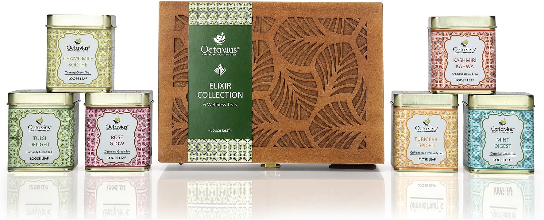 Octavius Elixir Collection - 6 Wellness Loose Tea Gift Set | Loose Leaf Green Tea | Premium Gift Set For Family And Friends | Tea Sampler Gift Box | Gift Hamper For Diwali | Diwali Corporate Gifts