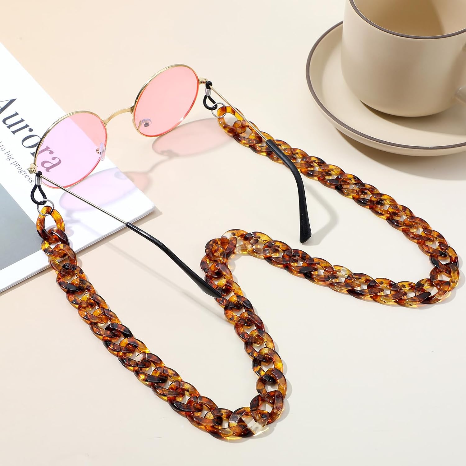 Ymapinc Sunglasses Chain for Women, Acrylic Amber Glasses Chain, Stylish Sunglass Strap, Adjustable Lanyard Holder, Chains for Eyeglasses Around Neck for Sunglasses & Reading Glasses