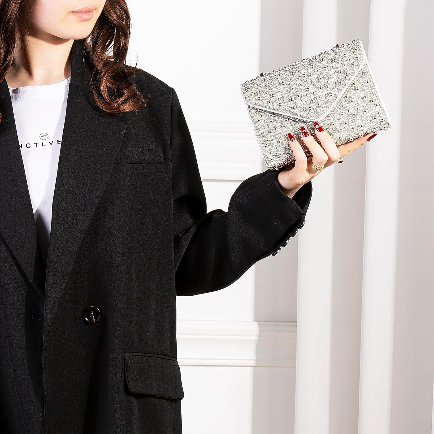 Womens Silver Beaded Hobo Bag Evening Clutch Purse for Wedding Party Prom | Y2k, Sparkly, Metallic, Wedding Party, Prom - Image 3