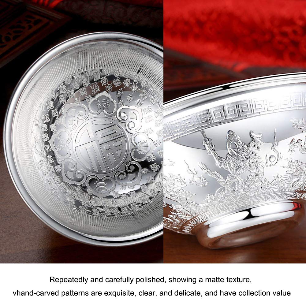 Bol à Grains en Argent Sterling, Bol à Soupe, Riz, Bol à Nouilles instantané, Bol de Dessert de la Salade, à la Main, modèle de Pivoine, approprié comme Cadeau