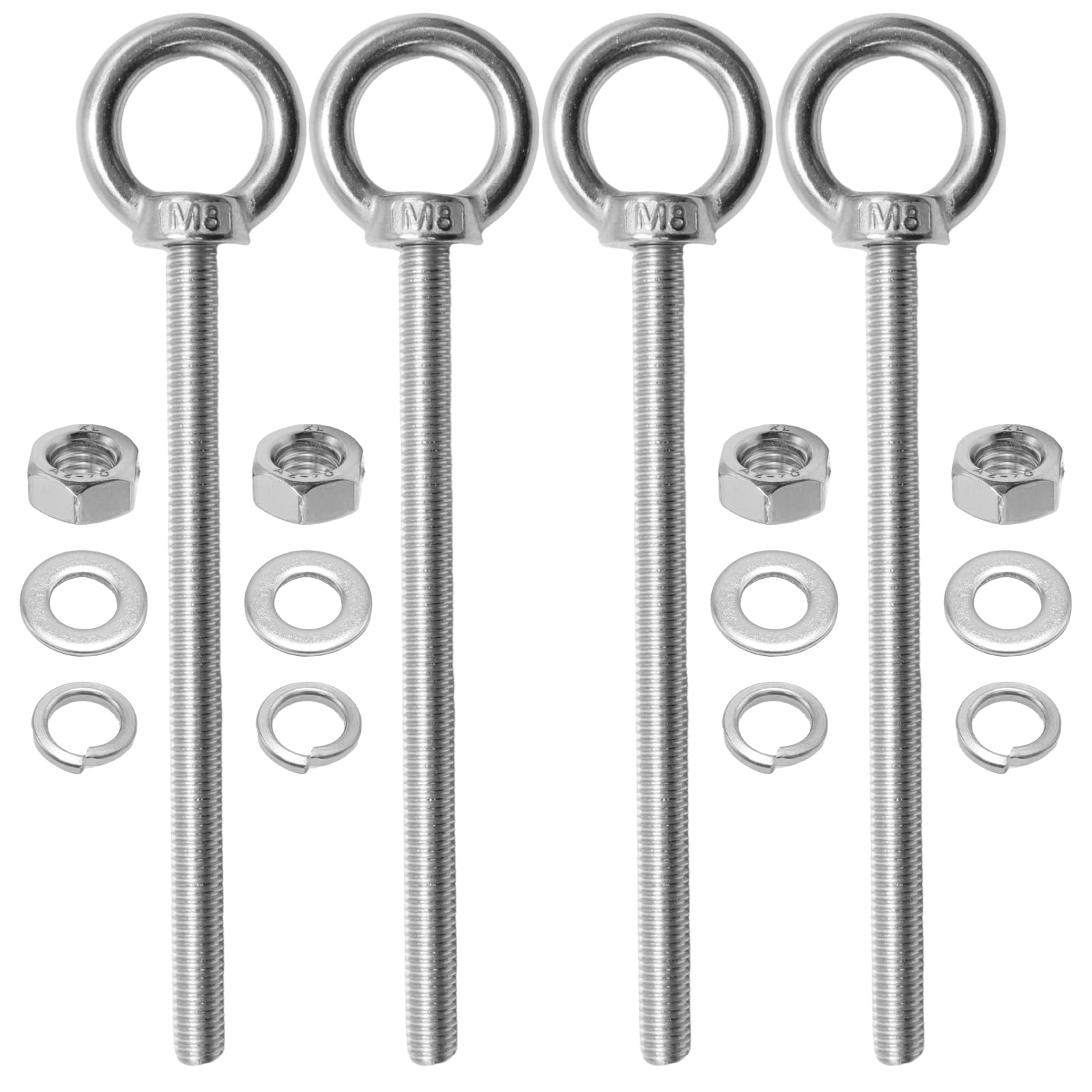 MospdyGear 4Pcs M8 x 120mm Eye Bolt with Nut Washer, 304 Stainless Steel Shoulder Lifting Ring Eye Bolt, Replace for Hanging Item