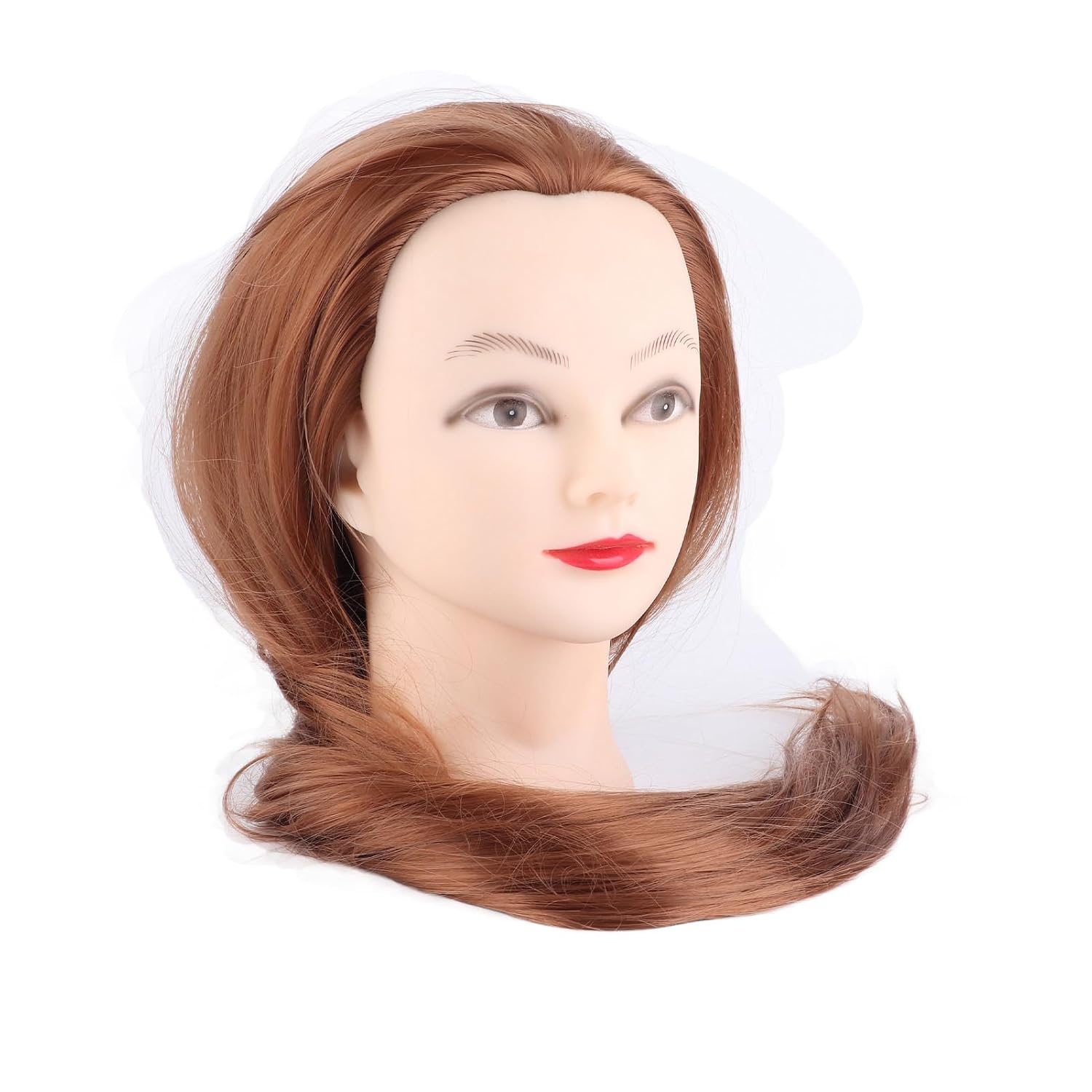 Gazaar Professional Hair Training Head Mannequin For Hairstyling Makeup Practice High Temperature Durable Golden Brown 26cm Height 60cm Hair Length
