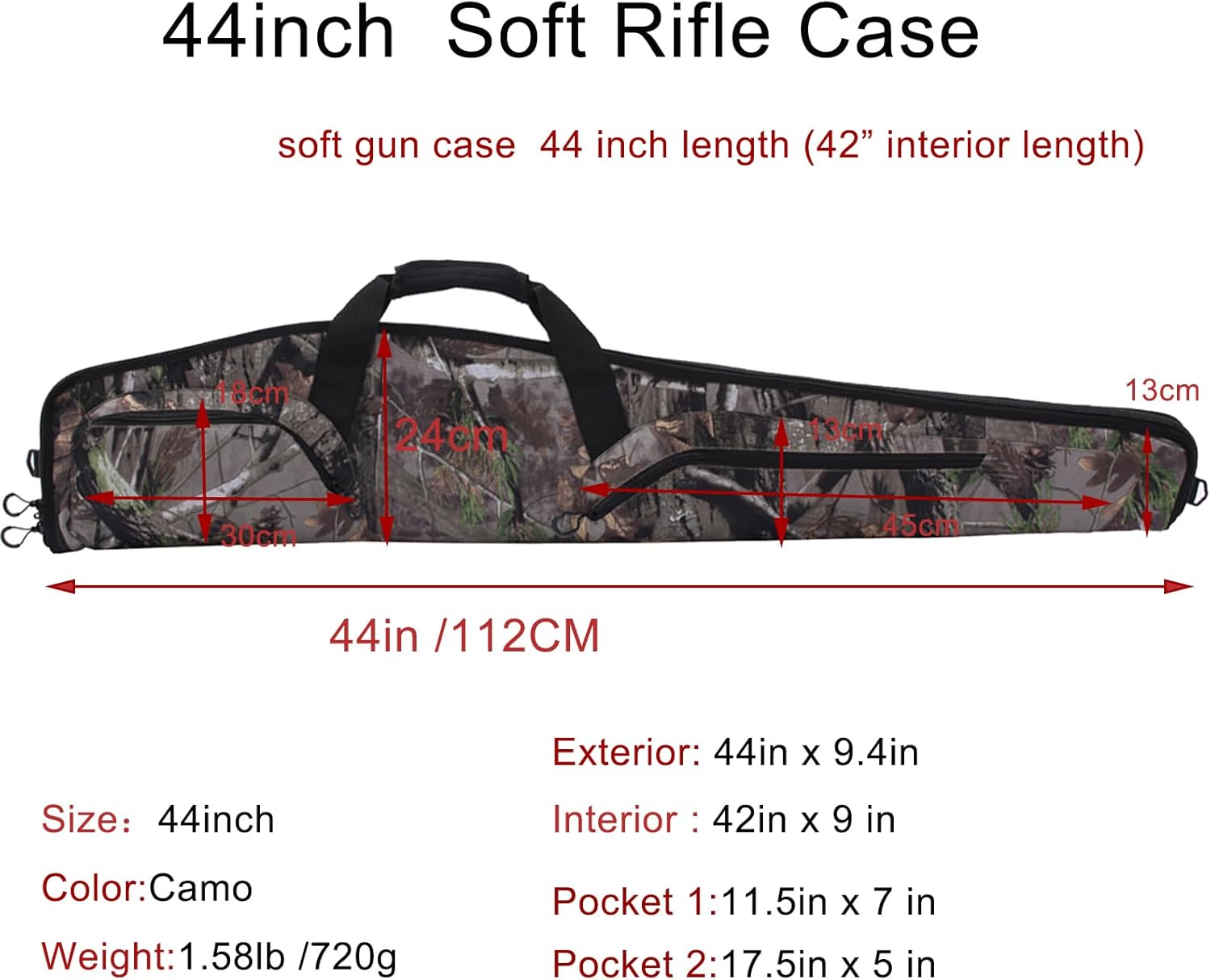 38/42/46/50 Inch Soft Rifle Case with Adjustable Shoulder Strap,Lockable Zipper Design, Accessory Pocket for Gun Storage and Transport - Image 3