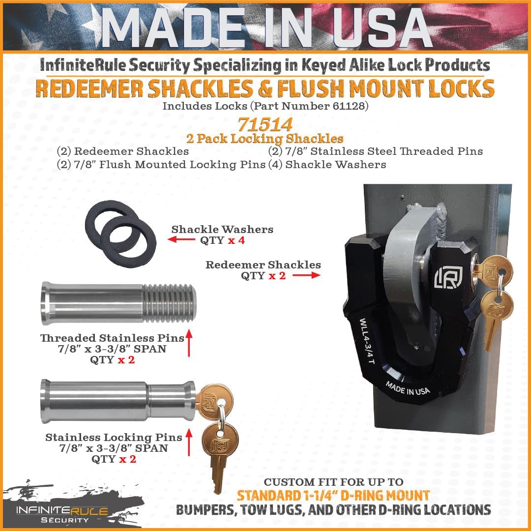 71514 | 2 Pack, Redeemer D-Ring Shackle, Black Anodized Aluminum, Heavy-Duty for Use with Tow Strap for Off-Road Vehicle Recovery - Includes (2) Locking Pins for Redeemer Shackle