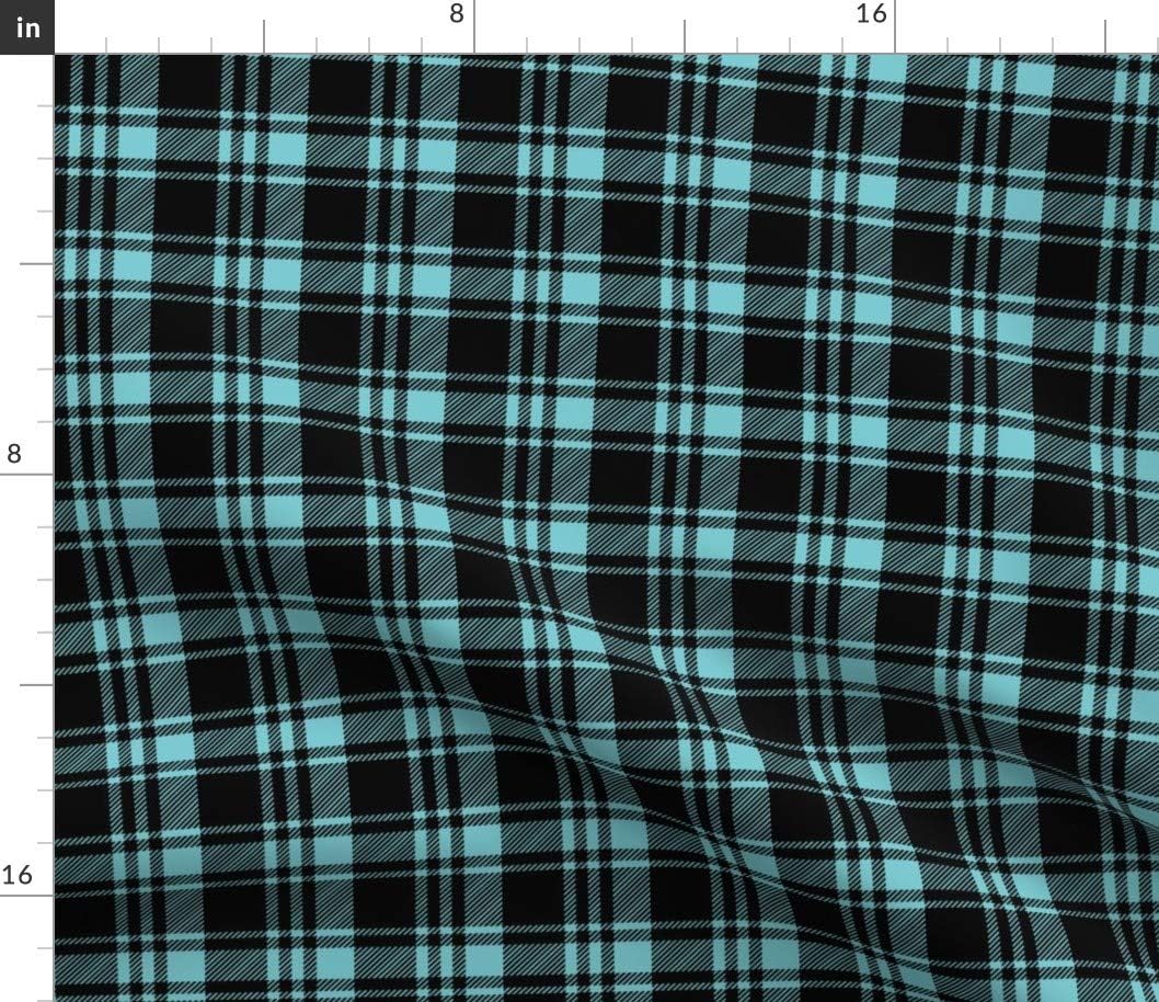 Spoonflower Fabric - Fall Plaid Black & Light Teal Tartan Turquoise Winter Highland Style Printed on Petal Signature Cotton Fabric by The Yard - Sewing Quilting Apparel Crafts Decor