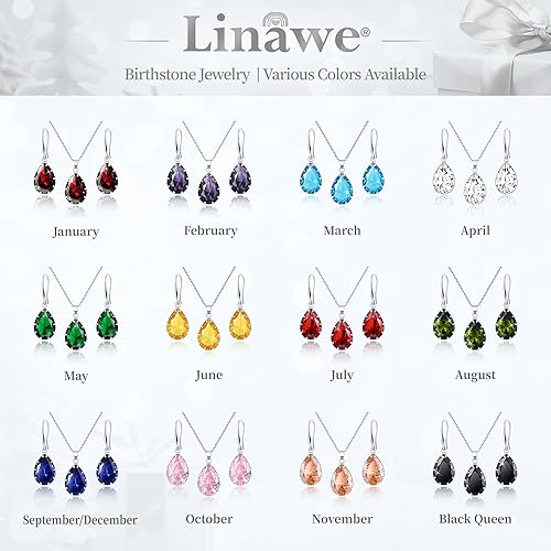 Miniatura 6 de Linawe Conjuntos de joyas de cristal para mujer, collar con colgante de diamante, aretes colgantes de diamantes de imitación, joyería de boda a