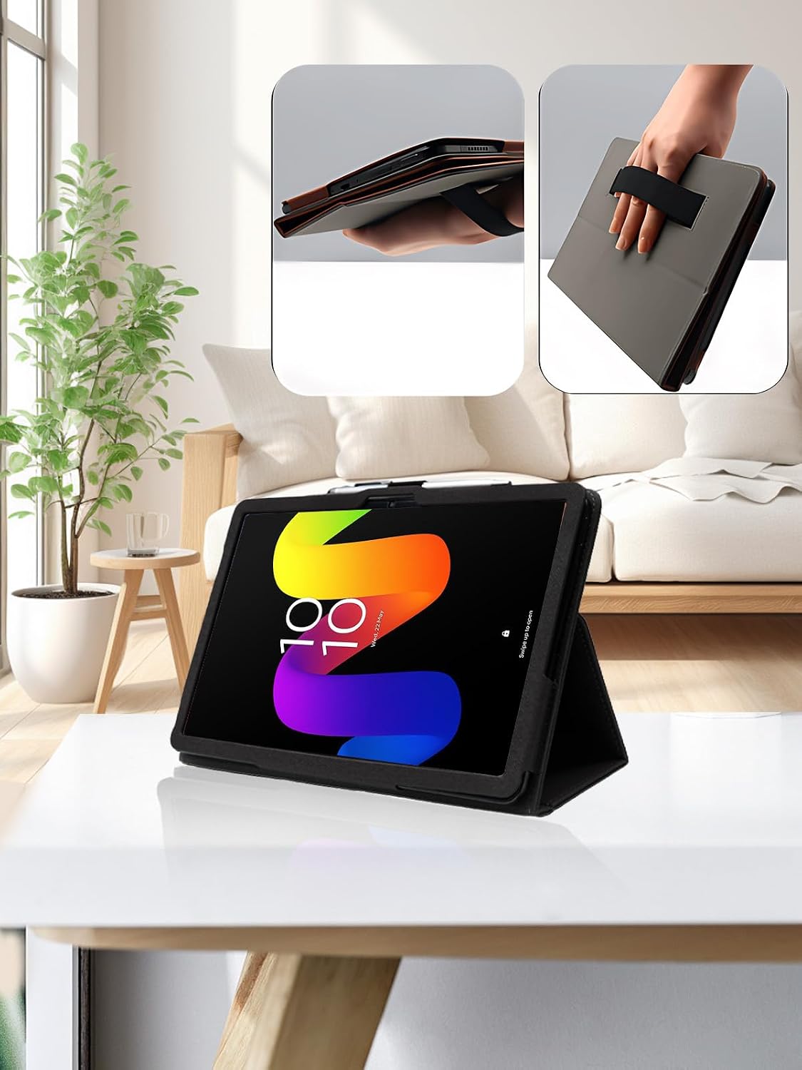 Case for TCL TAB 8 Gen 2 8.7 inch,Folding Stand Protective,BOVUGAC Case Cover with Pencil Holder,Wrist Strap,Full Protection,Premium PU,Scratch Resistant(Black)