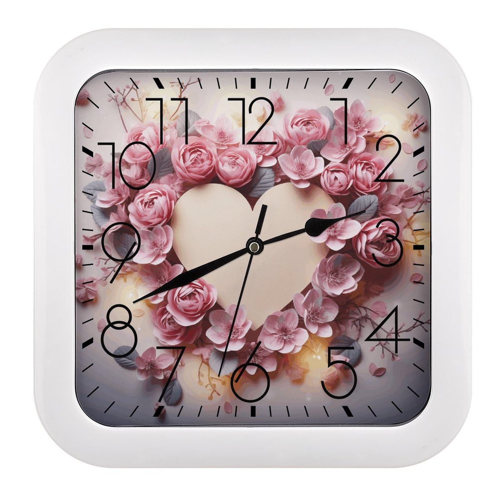Horloge murale vintage cœur en bois avec motif fleurs de style rétro