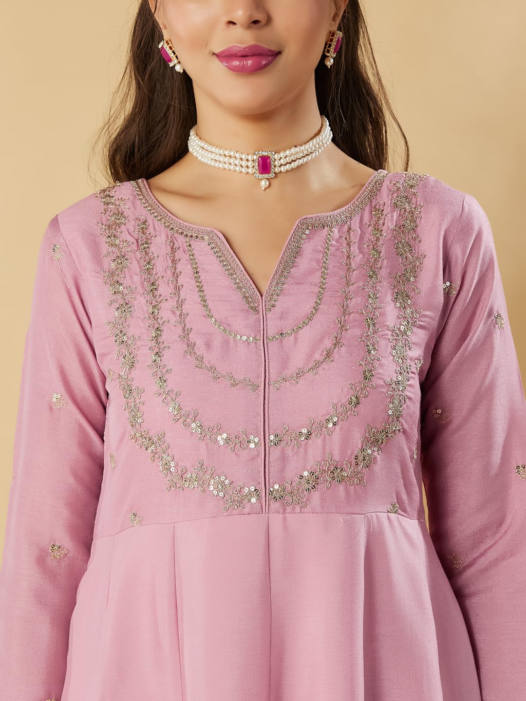 MOKOSH Women's Silk Embroidered Pink Kurta Pant Dupatta Set (444-02-XL) - Image 5 thumbnail