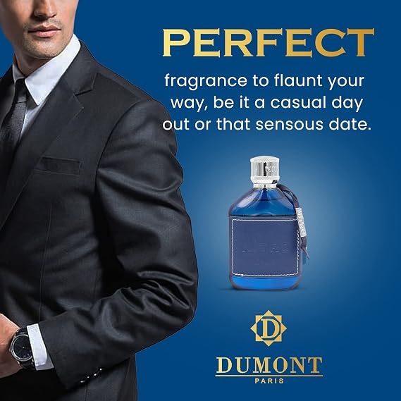 Dumont Nitro Blue 3.4 Fl Oz Eau De Parfum for Men Fresh Aquatic Floral Woody Fragrance Luxurious Long Lasting Scent