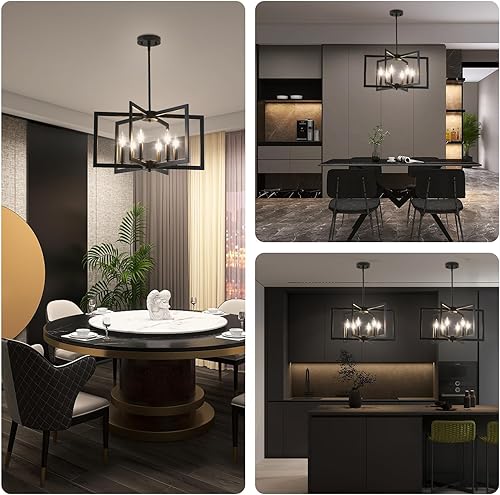 Miniatura 8 de Candelabro negro, lámpara de comedor geométrica de metal moderno industrial para casa de campo, sala de estar, entrada, cocina (bombillas E12 no