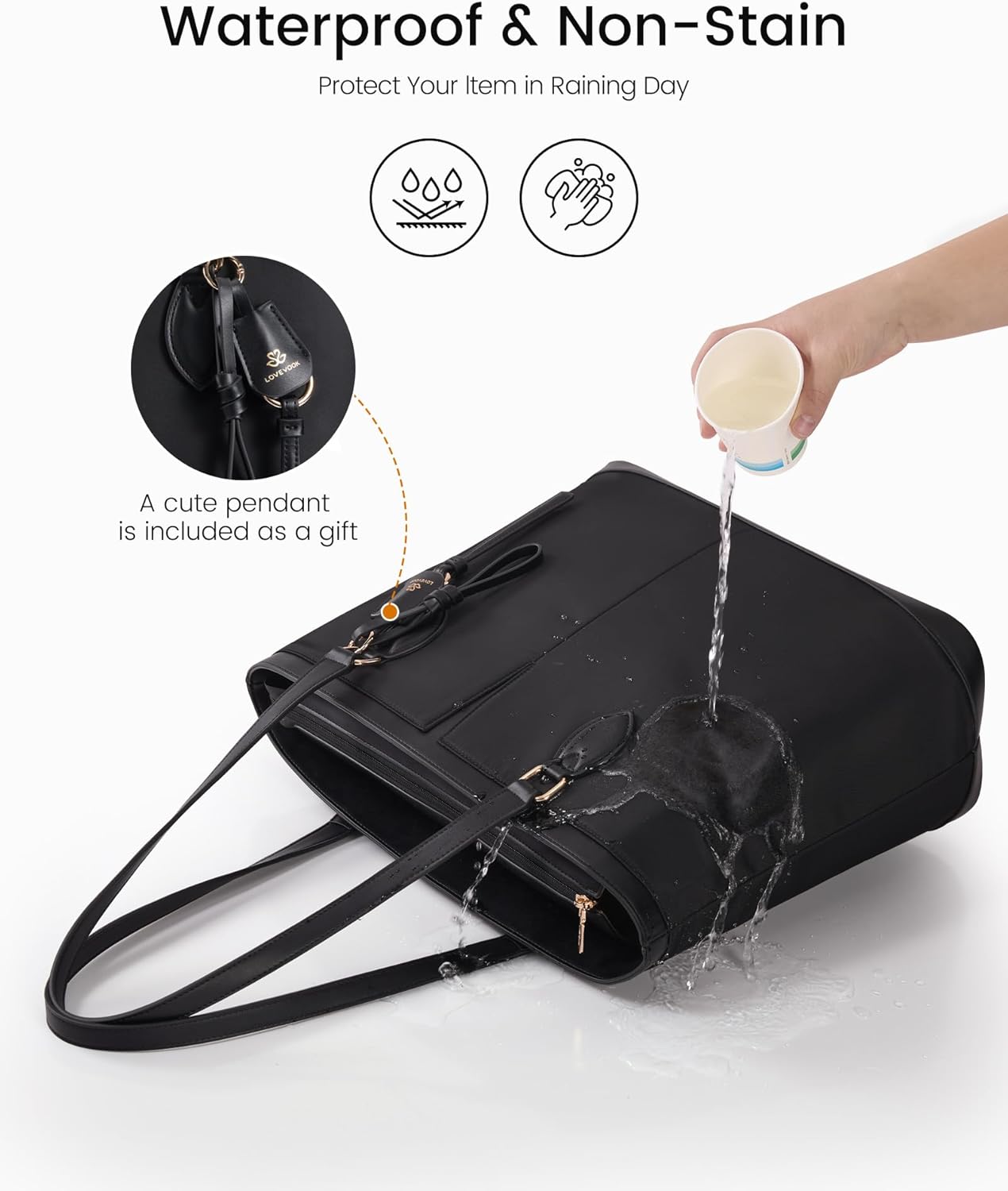 LOVEVOOK Laptop Tote Bag for Women, Lightweight Waterproof Work Tote with Cup Holder, Large Computer Handbag Purse Briefcase - Image 4