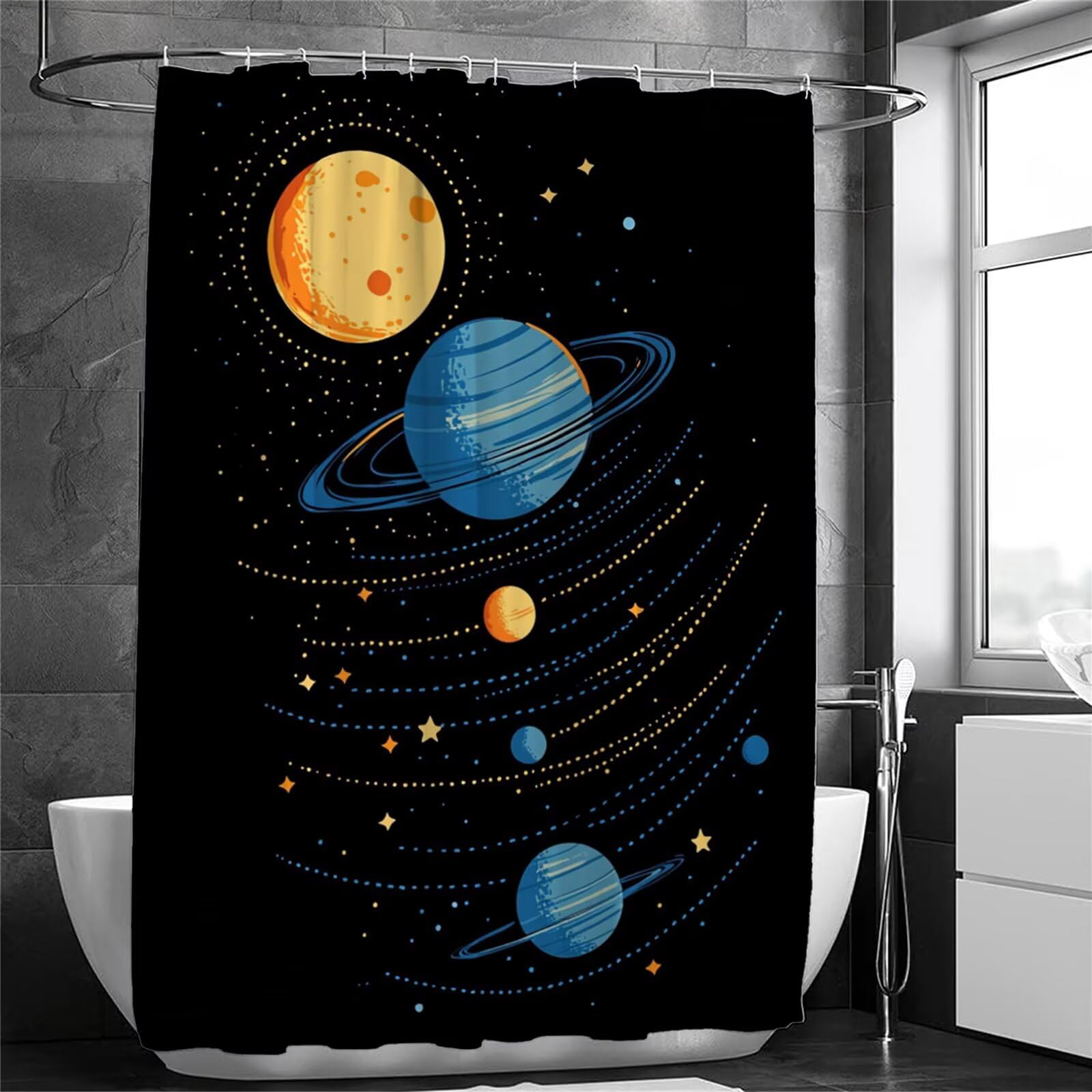 Zasłona prysznicowa wszechświat zasłona prysznicowa 240x200 cm planeta z obciążonym obszyciem i haczykami, zmywalna - wodoodporna - odporna na pleśń - szybkoschnąca zasłona prysznicowa do łazienki i