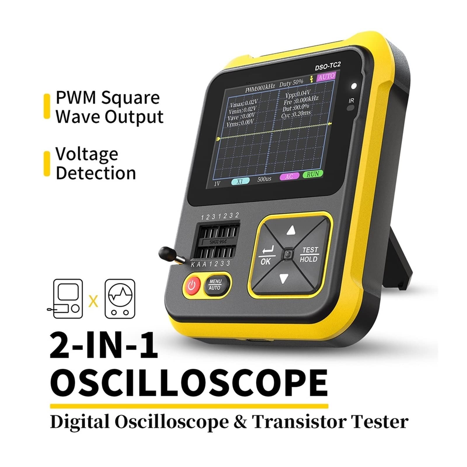 DSO2512G 120M Ancho de banda 500MSa/s DSO-TC2 Osciloscopio de doble canal 10mV Sensibilidad vertical mínima Análisis de espectro FFT Bricolaje y herramientas(DSO-TC2-2)