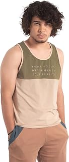 Camiseta sin mangas para hombre con bloques de color, jersey de algodón suave, chaleco sin mangas, cuello redondo, ajuste regular con estampado HD en el pecho