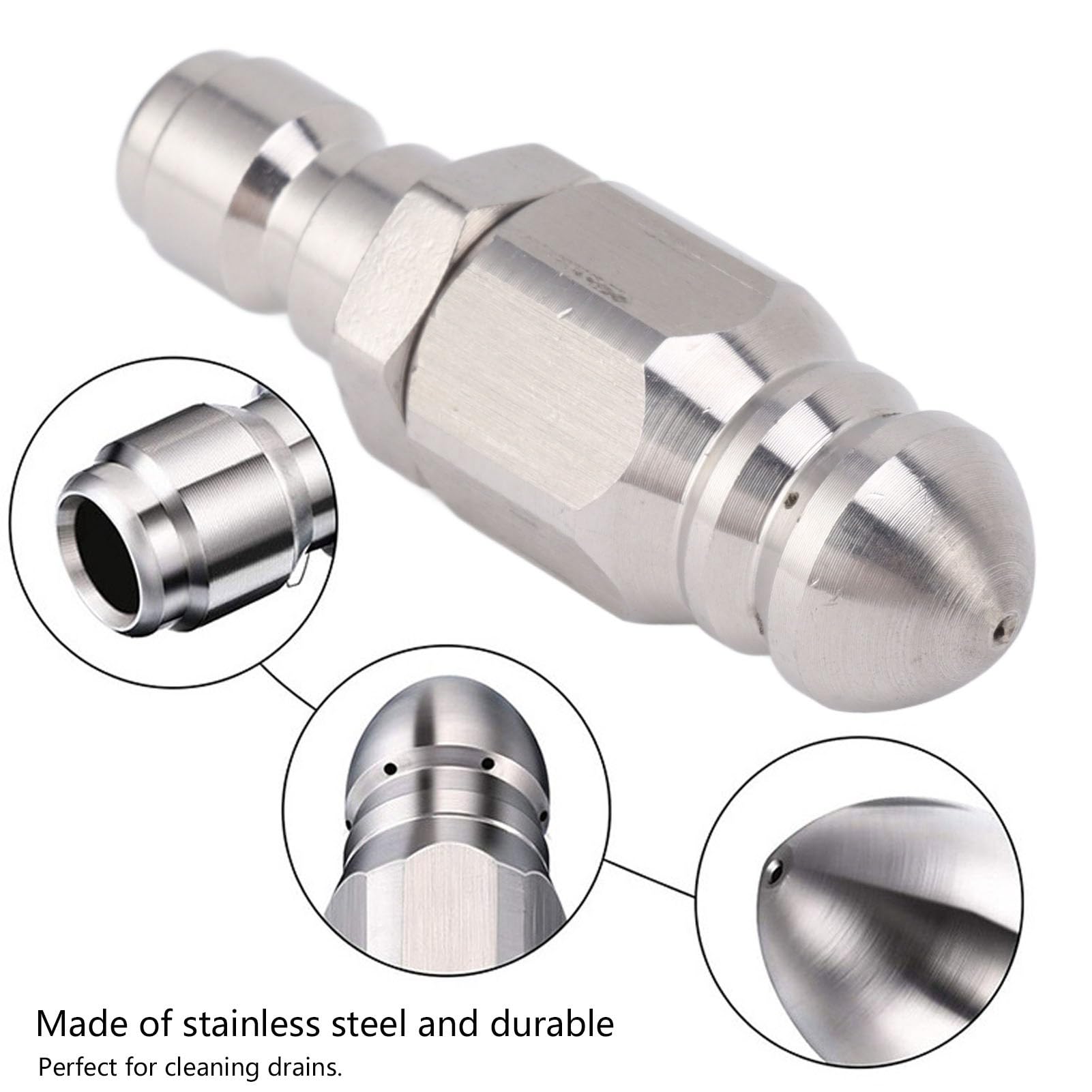 Boquilla de Chorro de Alcantarillado de 56mm,Boquilla de Acero Inoxidable de 5000PSI,1 Parte Delantera Y 6 Trasera,para Desatascar Tuberías