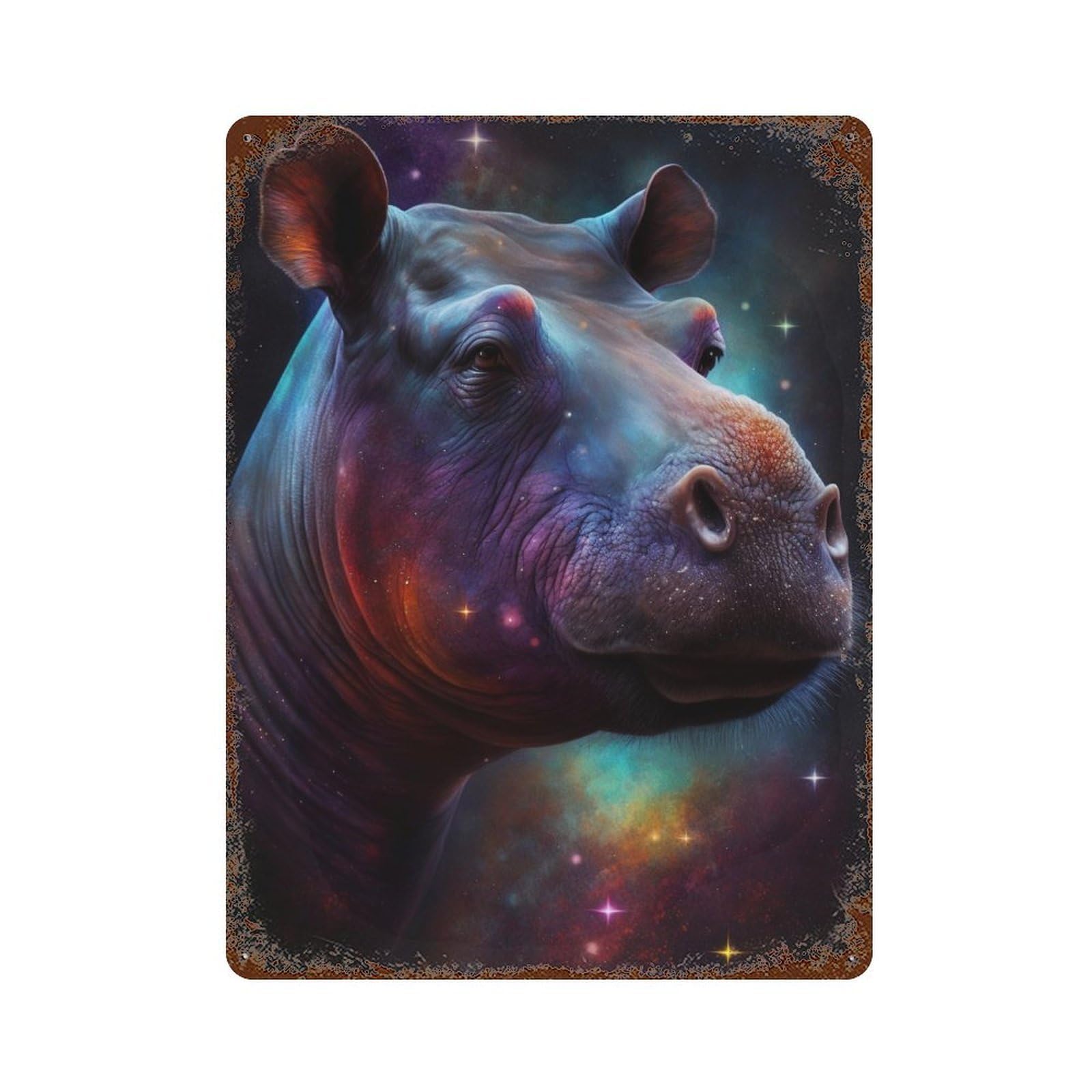 Garage Style Cosmic Hippo Portrait Vintage Metal Tin Sign 15.7"x11.8", Rustic Home Decor for Bar And Workshop