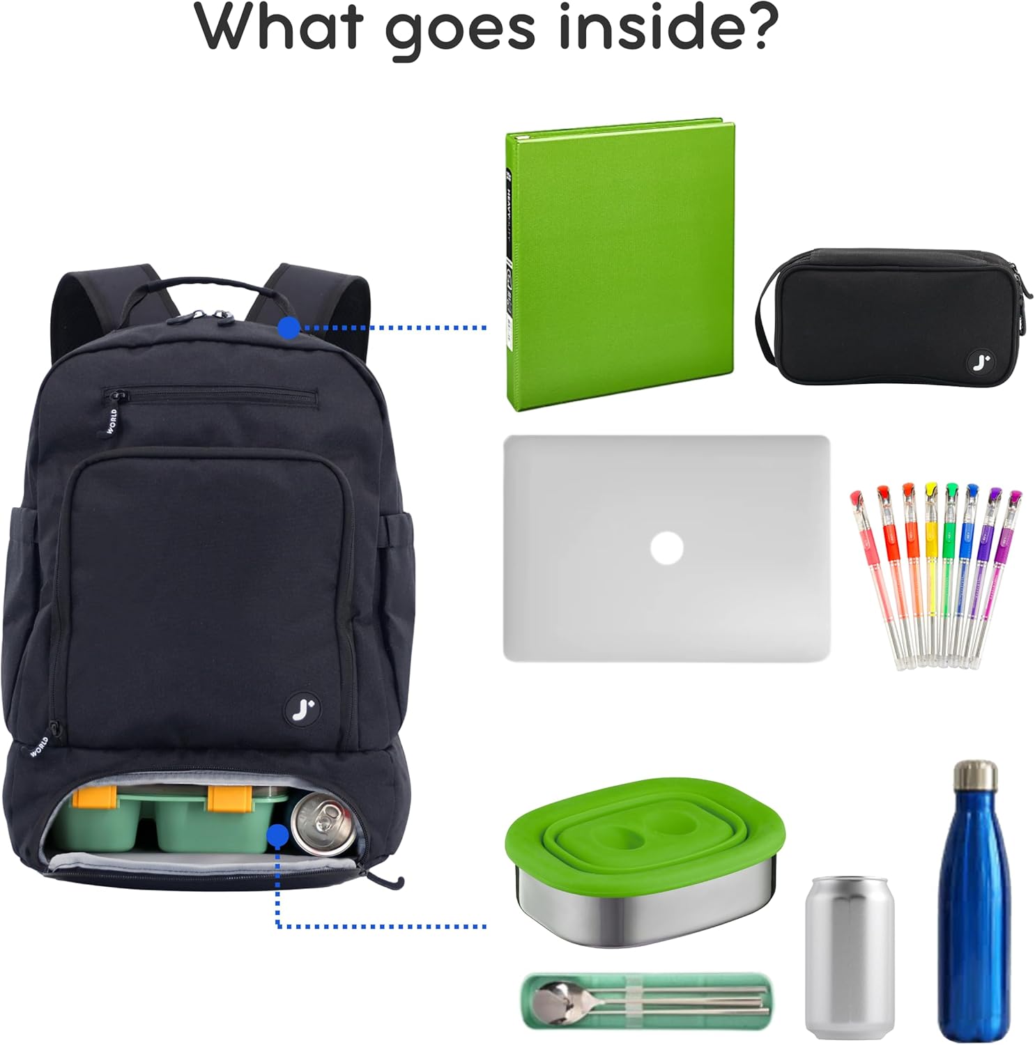 J World New York 2-in-1 Insulated Backpack Lunch Box for Kids. Adult School Bookbag, Black - Image 7