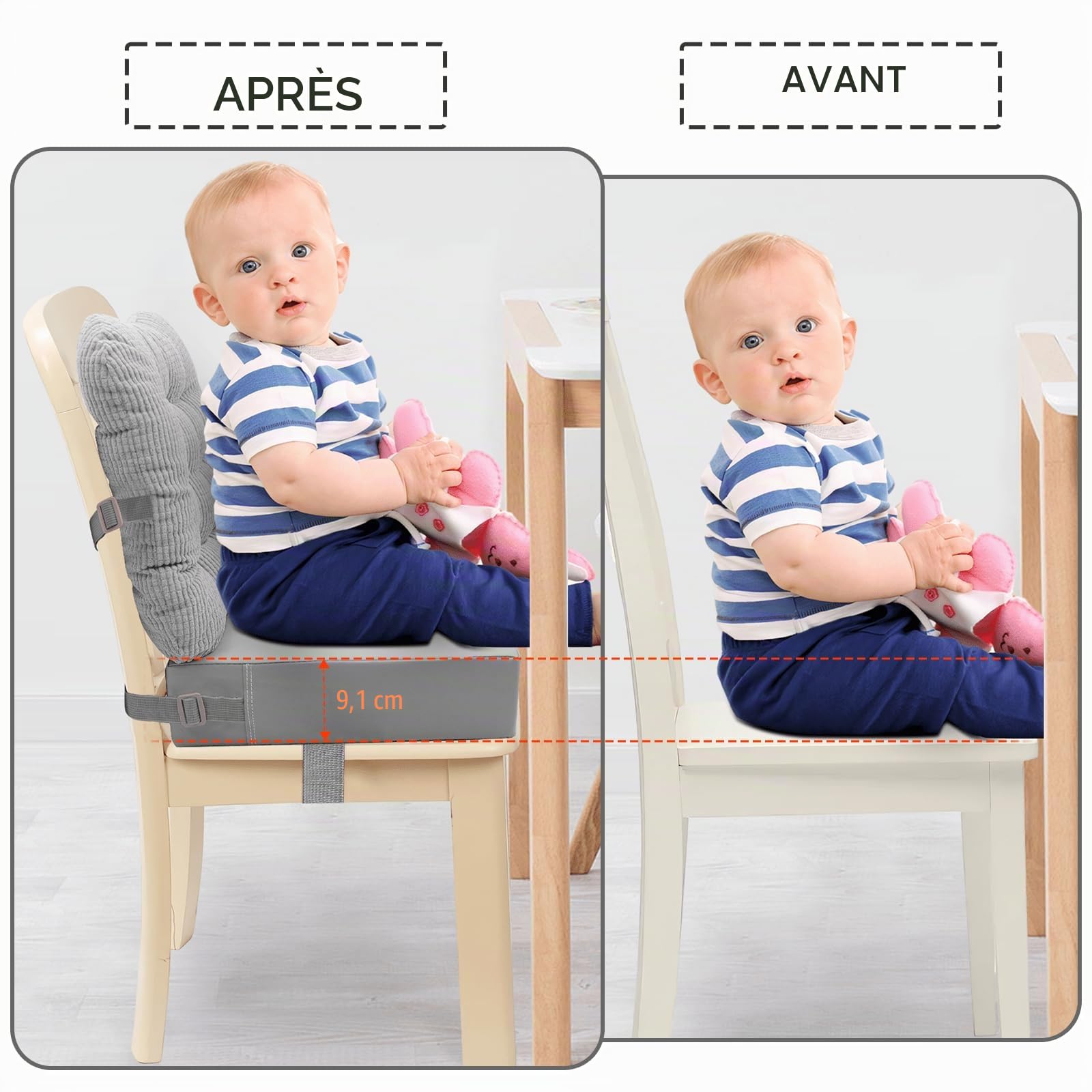 CAVWVTYU Rehausseur Chaise Enfant- 2Pcs Coussin épais pour siège de Chaise en Velours côtelé Coussin de Dossier en PU imperméable Facile à Nettoyer Siège d'appoint avec Fond antidérapant