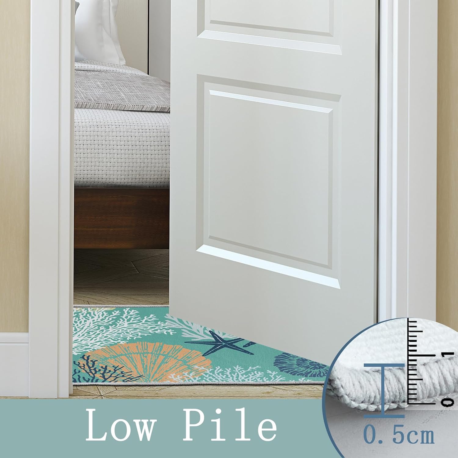 Tritard Coastal Area Rug 2x3 - Small Machine Washable Foldable Throw Rugs Non-Slip Beach Ocean Entryway Doormat Indoor Entrance Carpet for Kitchen Bathroom Laundry Bedroom Living Room, Teal