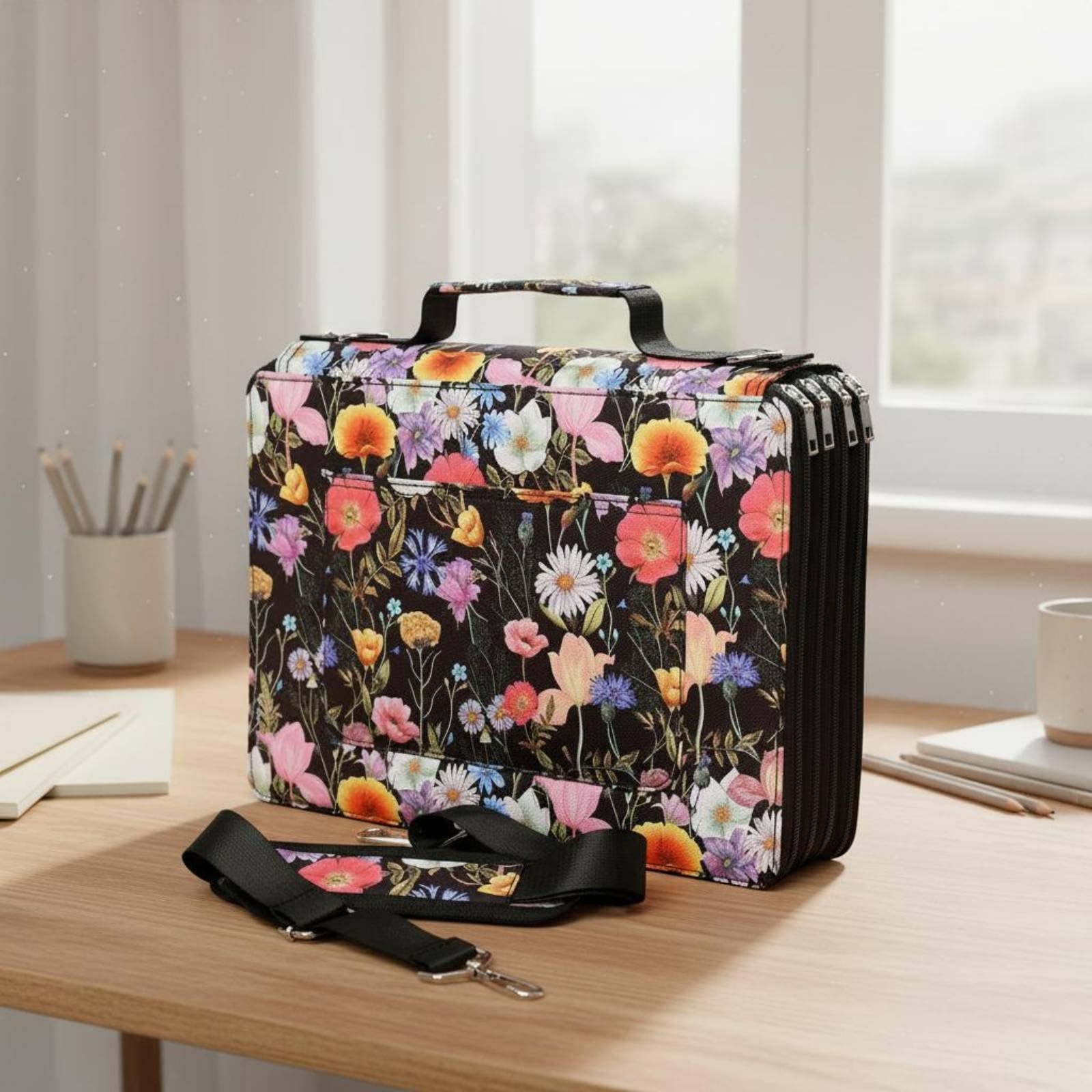 Astuccio Portamatite con Cerniera Porta Matite Organizer Custodia Cartoleria Multi Scomparto con Cerniere E Tracolla Rimovibile Tessuto Composito con, style to 4