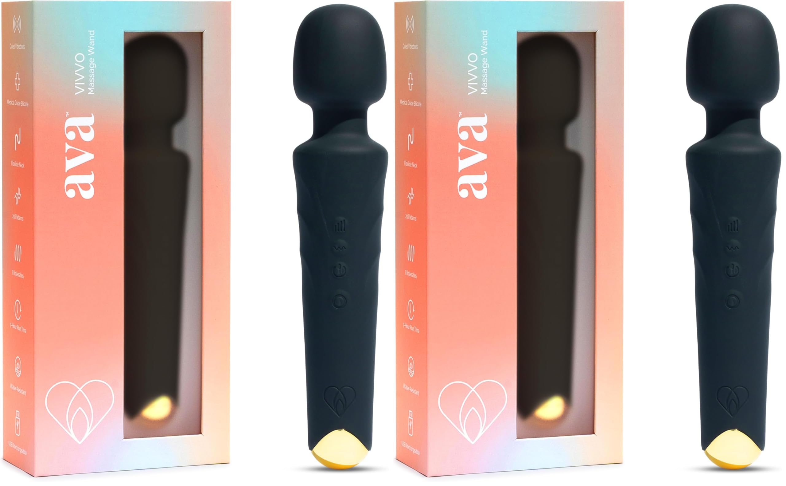 Ava Vibrator Wand Sex Toys [Clit Stimulator Vibrators] Vibrator for Woman | Sex Toy | Gifts for Women | 20 Patterns &amp; 8 Speeds of Pleasure | Quiet &amp; Small | Adult Sex Toys -Premium - Black (Pack of 2)