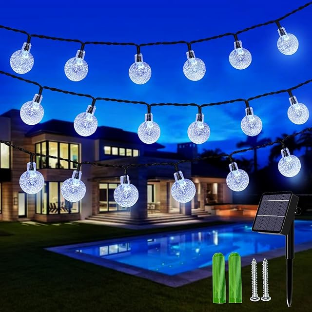 Unihoh Solar Garden Lights, 60 LED Outdoor String Lights Crystal Ball Fairy Lights Solar Powered 36Ft Waterproof Decorative Lighting for Garden, Patio, Yard, Home, Christmas - Cool White